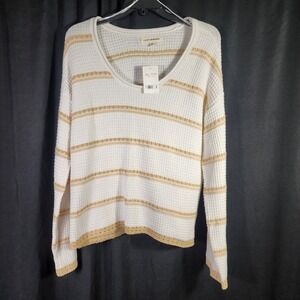 Lucky‎ Brand White Textured Knit Sweater Long Sleeve Scoop Neck M NWT 89.50